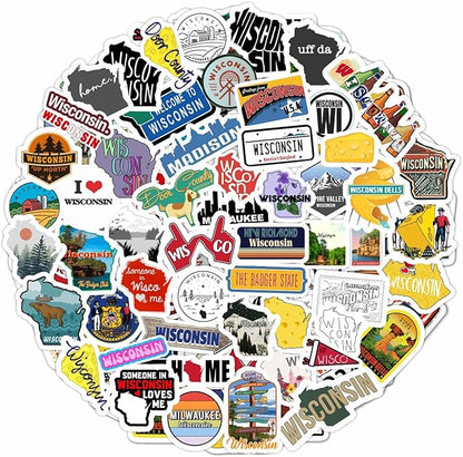 BulbaCraft Wisconsin Stickers for Water Bottle and Laptop - Wisconsin Party Supplies & Decorations, Waterproof Vinyl Decals, State Pride and Icon Stickers, Gifts for Women & Men