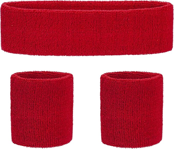 Sweatbands Headband and Wrist Set, Cotton Sweat Band for Athletic Men and Women, Sweatbands Sports Headbands for Working Out, Running, Basketball, Tennis, Yoga