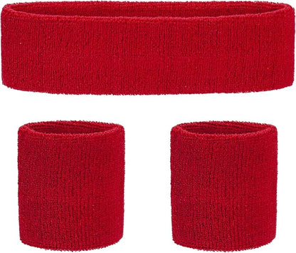 Sweatbands Headband and Wrist Set, Cotton Sweat Band for Athletic Men and Women, Sweatbands Sports Headbands for Working Out, Running, Basketball, Tennis, Yoga