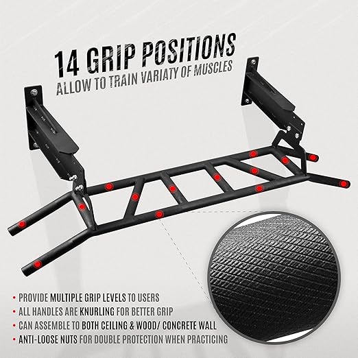 Yes4All Heavy Duty Wall Mounted Pull Up Bar – Multi-Grip Pull Up Bar Ceiling Mount / Ceiling Mount Pullup bar / Chin Up Bar for Home Gym Workout