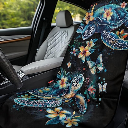 Bulopur Sea Turtle Car Seat Cover Towels Front Seats Boho Floral Sweating Car Seat Cover Highly Absorbent for Surfing Yoga Gym Workout Towel Blanket