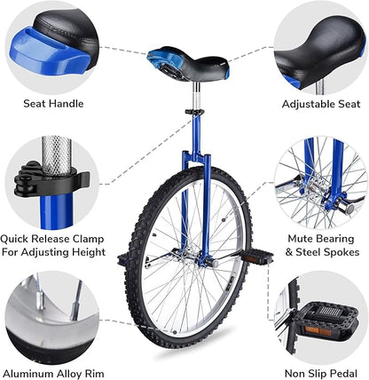 AW 16/18/20/24 Inch Wheel Outdoor Unicycle Adjustable Seat Exercise Bicycle Fit Adults Kids Outdoor Sports Fitness Exercise, for Choice