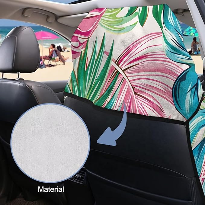 Bulopur Tropical Monstera Leaf Sweat Towel Car Seat Cover for Gym Post-Work Running Athletic Beach Towel Machine Washable Lightweight Soft Car Interior Accessories for Women Girly