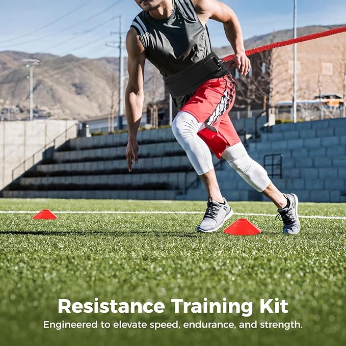 Speed Training Equipment Set, Resistance Bungee Band Multi Sport Exercise Set with Resistance Bungee Band, Waist Belt, Training Cones, and Fixing Band, Improving Speed, Stamina and Strength (A)