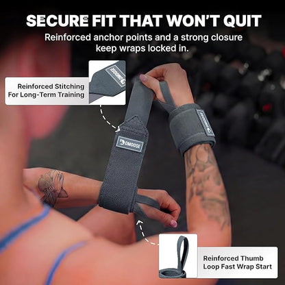 DMoose Fitness Wrist Wraps for Weightlifting 18" - Heavy Duty Gym Wrap with Hand Thumb Loop for Support & Pain Relief, USPA Approved Powerlifting, Weight Lifting Wrist Straps for Men & Women Work Out