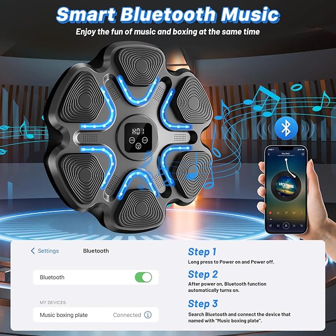 Music Boxing Machine for Kids and Adults, Wall Mounted Bluetooth Punching Trainer with Boxing Gloves, Intelligent LED Boxing Target Workout Machine for Teenagers Boys Girls