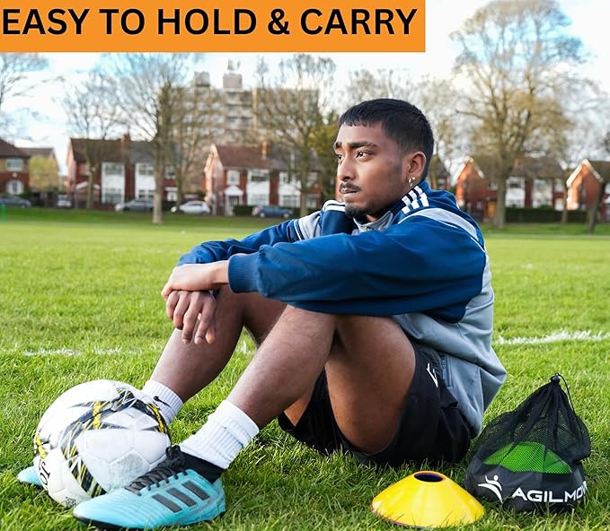 Flexible Soccer Cones (Set of 60/50/40/25) with Mesh Bag & Strap, Sports Cones for Soccer, Basketball, Football Training Equipment, Agility Soccer Cones for Drills Training