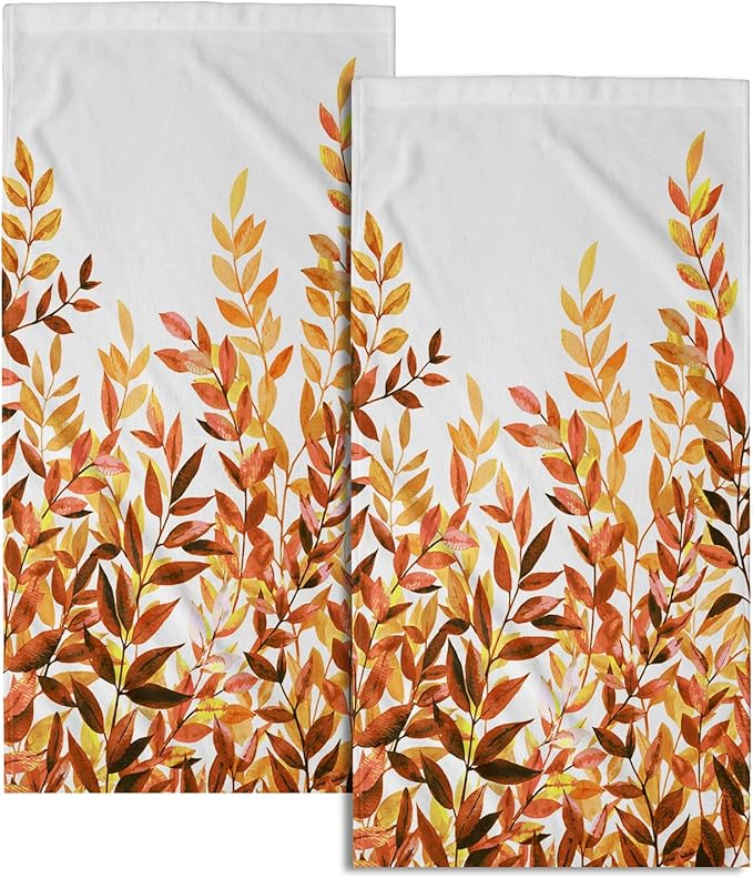 Orange Eucalyptus Hand Towels Pack of 2 Fall Leaves Face Towel Rustic Botanical Plant Decorative Super Soft Kitchen Towels for Bathroom Home Hotel Gym