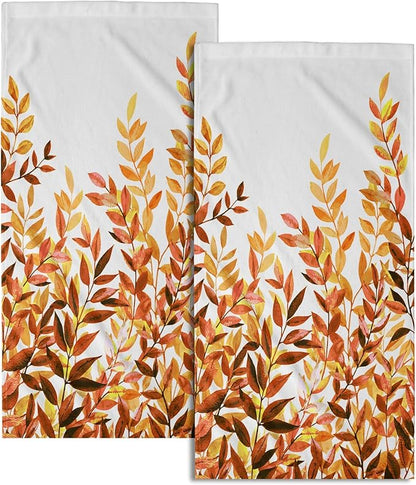 Orange Eucalyptus Hand Towels Pack of 2 Fall Leaves Face Towel Rustic Botanical Plant Decorative Super Soft Kitchen Towels for Bathroom Home Hotel Gym