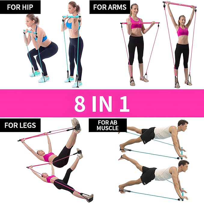 Pilates Bar Kit with Resistance Bands, 36-inch Bar, Full Body Workout Equipment for Home Gym, Portable Exercise Bar for Arms, Legs, Hip, Ab Training
