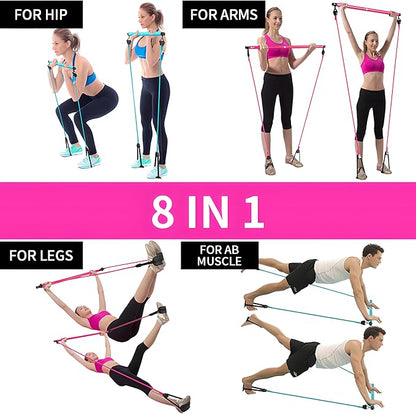 Pilates Bar Kit with Resistance Bands, 36-inch Bar, Full Body Workout Equipment for Home Gym, Portable Exercise Bar for Arms, Legs, Hip, Ab Training