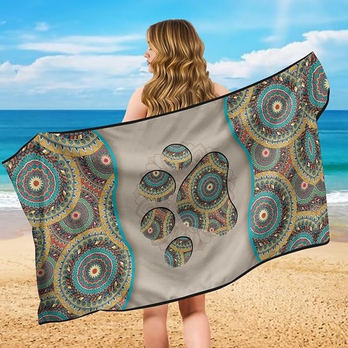 Bulopur Removable Car Sweat Towel Front Seat Cover Boho Dog Paw Bucket Car Towel Seat Cover for Post Gym Workout Running Swimming Each and Hiking