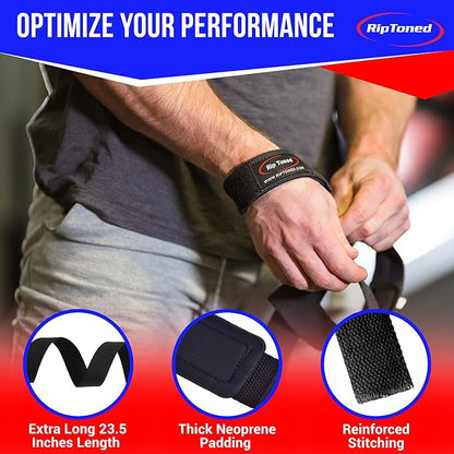Rip Toned Performance Wrist Straps for Weightlifting – 23" Padded Lifting Straps for Men & Women – Cotton Gym Straps for Deadlifts, Strength Training, Bodybuilding & Powerlifting