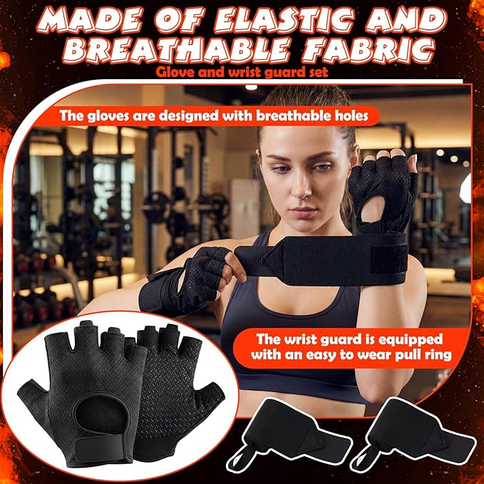 Workout Gloves and Wrist Set for Men Women Weight Lifting Gloves Full Palm Protection Wrist Support with Heavy Duty Thumb Loop for Training, Fitness, Strength, Suspension, and Sports