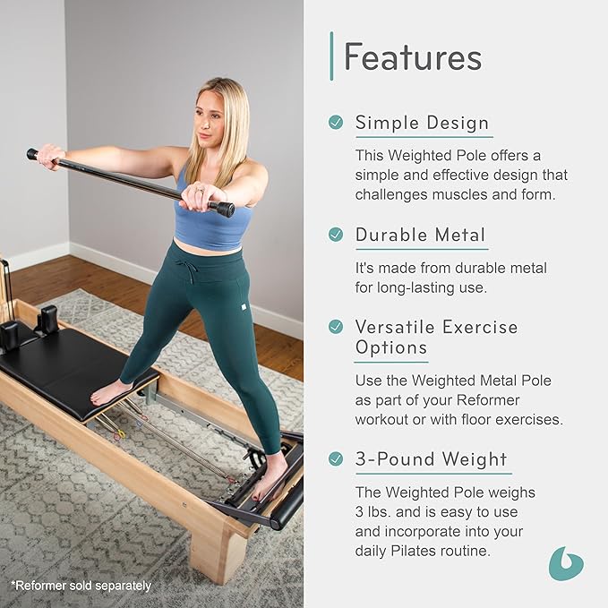 Balanced Body Weighted Metal Pole, Weighted Bar for Home or Studio Workouts, Exercise Equipment for Home Fitness or Gym Use
