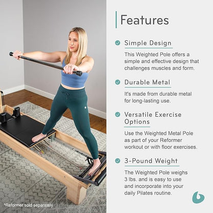 Balanced Body Weighted Metal Pole, Weighted Bar for Home or Studio Workouts, Exercise Equipment for Home Fitness or Gym Use