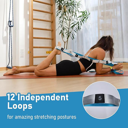 Stretch Bands for Exercise, Non Elastic Yoga Stretching Strap with Loops, 3.8cm x 2.45m, Stretching Bands for Physical Therapy, Yoga, Pilates, Dance, Gymnastics Exercise