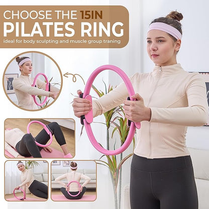Pilates Kit for Women – 16PCS Home Pilates Workout Kit for Beginners, Pilates Ring Set with Ball, Resistance Bands & Accessories, Full Body Toning Equipment for Home Workouts