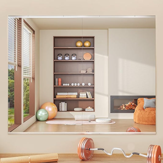 Home Gym Mirror, 48" x 32", 2PCS Large Full Body Mirror for Yoga, Silver Frameless Tempered Glass, Wall-Mounted Wall Mirrors for Home Gym, Workout, Garage, Bedroom, Bathroom, Dance Studio