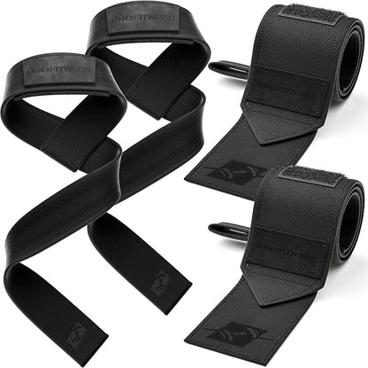 ProFitness Wrist Wraps for Weightlifting with Premium Lifting Straps - Weight Lifting Wrist Wraps and Gym Straps Ideal for Men & Women Workout & Training - Workout Straps with Wrist Support