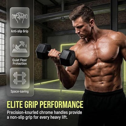 Rubber Hex Dumbbells with Storage Rack 350/450/550 LBS - Free Dumbbell Weight Set for Home Gym Equipment Exercise & Fitness Dumbbells for Strength Training