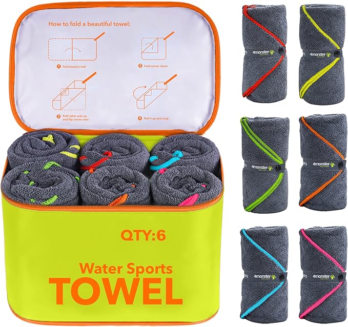 4Monster 4-Pack Quick Dry Microfiber Travel Towels – Super Absorbent, Ultra-Soft Camping Towel Set with Waterresistant Bag, Lightweight & Compact for RV, Gym, Beach, Pool, Swimming, and Family Trips