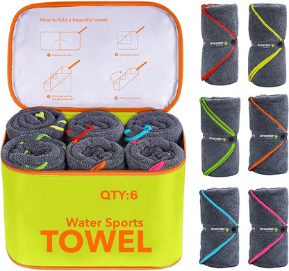 4Monster 4-Pack Quick Dry Microfiber Travel Towels – Super Absorbent, Ultra-Soft Camping Towel Set with Waterresistant Bag, Lightweight & Compact for RV, Gym, Beach, Pool, Swimming, and Family Trips
