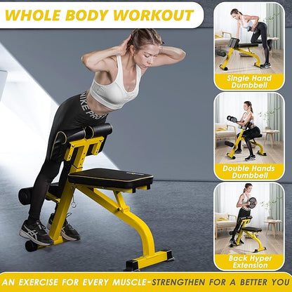 BODYRHYTHM Compact Adjustable Weight Bench for Full Body Strength Training, Ab/Back Hyper Roman Chair, Adjustable Ab Sit up Bench, Incline Decline Bench, Flat Bench, Hyperextension Bench, Back Extension Machine
