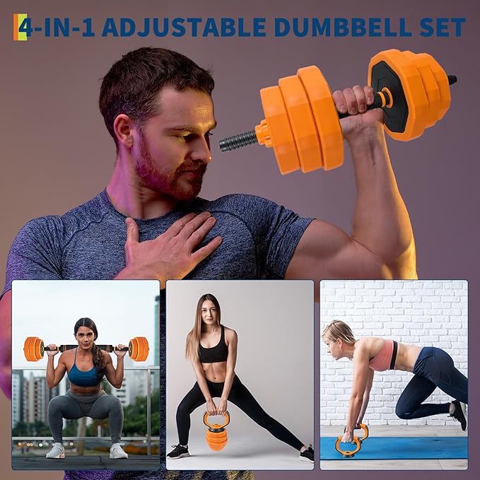 Adjustable Dumbbell Set, 44/66/88 LBS 4-In-1 Home Gym Weights with Connector As Dumbbell, Kettlebell,Barbell for Strength Training, Full Body Workout