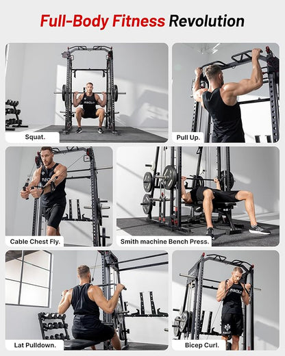 Mikolo M4 2.0 Standard/Ultra/Elite Smith Machine, 2200lbs Squat Rack with LAT-Pull Down System & Cable Crossover Machine, Training Equipment with Leg Hold-Down Attachment