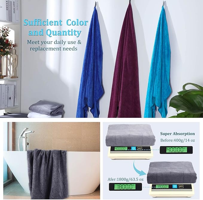 Tegeme 6 Pcs Microfiber Bath Towel Set 30 x 60 Bath Towel, Quick Drying, Oversized, Soft, Absorbent Sweat, Large Fitness Towels for Beach Bathroom, Sports, Yoga, Pool, Gym, Men & Women (Multicolor)