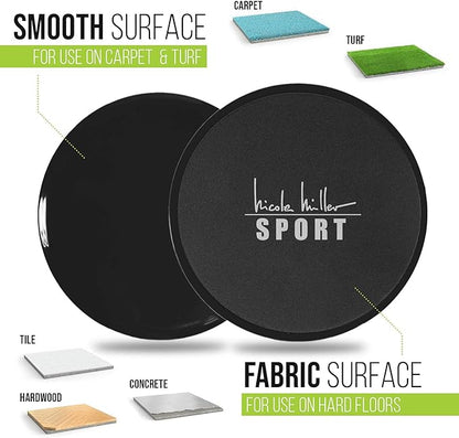 Nicole Miller Exercise Sliders for Fitness Workout [2PK], Double Sided Gilder Strength Slides Discs Work Smoothly on Any Surface for Stretch Strength Core Exercise