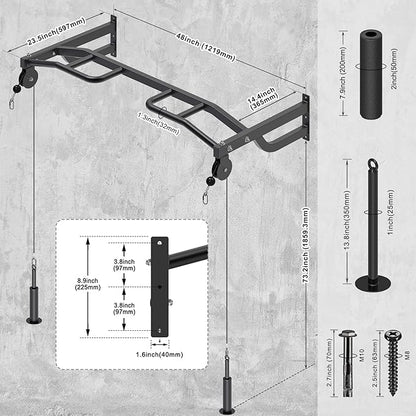 Kipika 48" Ceiling Mounted Pull Up Bar, Heavy Duty Multi-Grip Chin Up Bar,Mounted Pullup Bar, Adjustable Height, Pull Up Bands for Chin Ups & Body Stretching, Ideal for Home Gym and Strength Training