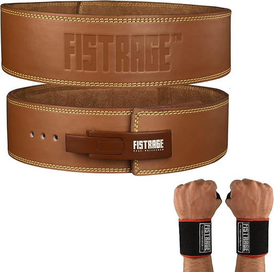 FISTRAGE Lever Buckle Weight Lifting Leather Black Belt Gym Back Support for Men & Women Training Fitness Exercise for Tough Workouts | Power Lifters | Supports Lumber Lower Back