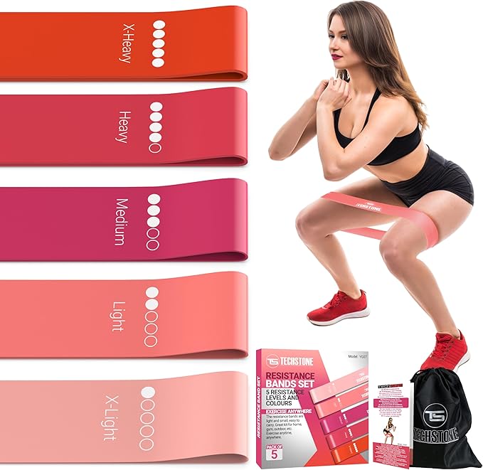 TechStone Resistance Bands Set – 5 Levels Loop Exercise Bands for Men & Women, Elastic Workout Bands for Home Gym, Training, Yoga & Fitness, Carry Bag Included