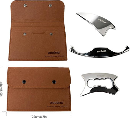 Stainless Steel Muscle Scraper Tool Set, 3-Piece Massage Tools with Storage Pouch, Myofascial Release & Deep Tissue Muscle Recovery for Neck, Back, Legs