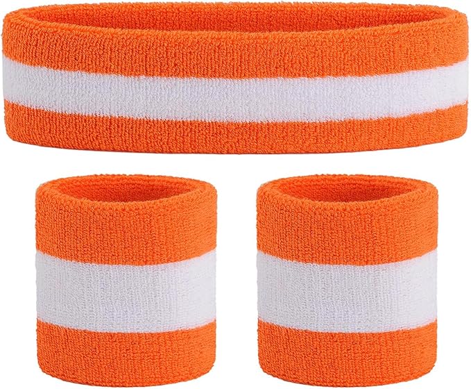 ONUPGO Sweatband Set Sports Headband Wristband Set Sweatbands Terry Cloth Wristband Wrist Sweatband Headbands Moisture Wicking Sweat Absorbing Head Band