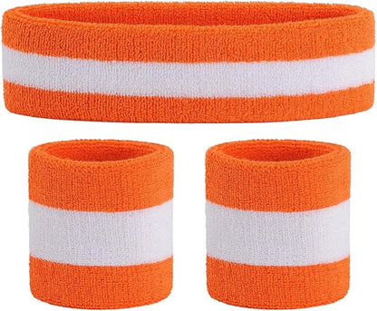 ONUPGO Sweatband Set Sports Headband Wristband Set Sweatbands Terry Cloth Wristband Wrist Sweatband Headbands Moisture Wicking Sweat Absorbing Head Band