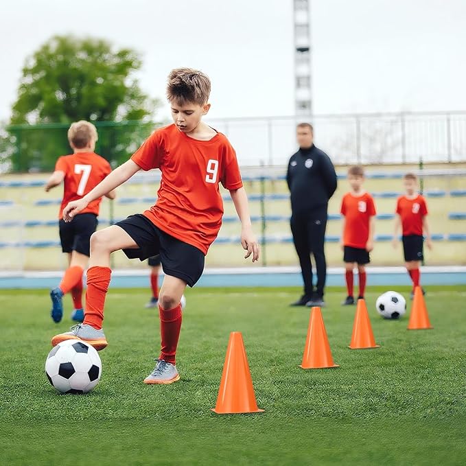 24pcs Cones 9 Inch Soccer Cones and Plastic Traffic Cones, Durable Cones for Sports Training, Ideal for Soccer, Basketball, Football, Skating, and Agility Drills Practice