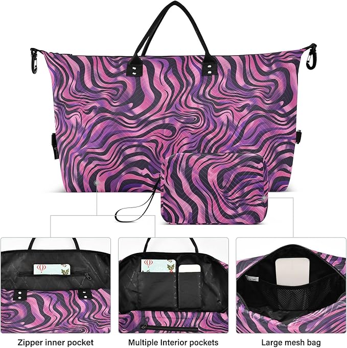 Weekender Bags Travel Duffel Gym Bag Zebra Print Purple Carry on Overnight Tote Bag with Toiletry Bag for Airplane Travel Trip Gym Yoga