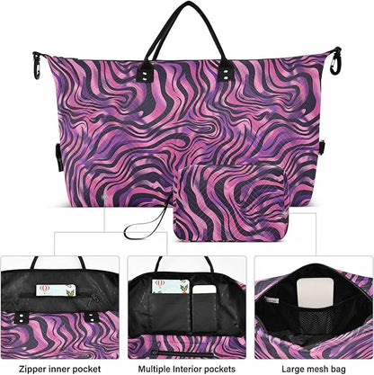 Weekender Bags Travel Duffel Gym Bag Zebra Print Purple Carry on Overnight Tote Bag with Toiletry Bag for Airplane Travel Trip Gym Yoga