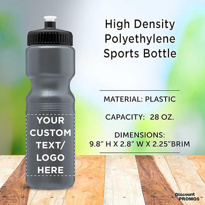 DISCOUNT PROMOS 28 oz. Custom Push Cap Plastic Water Bottles Set of 10/50/100, Personalized Bulk Pack - Perfect for Gym, Hiking, Camping, Outdoor Sports - Silver