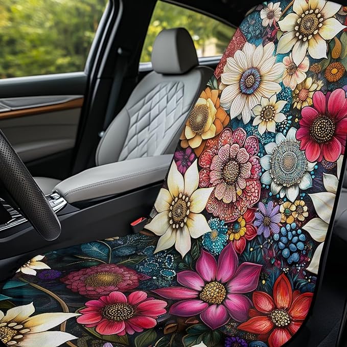 Bulopur Hippie Dahlia Floral Beach Towel Car Seat Bucket Terry Cloth Seat Covers Blanket Absorbent Soft Fabric Modern Car Decor Accessories