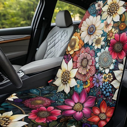 Bulopur Hippie Dahlia Floral Beach Towel Car Seat Bucket Terry Cloth Seat Covers Blanket Absorbent Soft Fabric Modern Car Decor Accessories