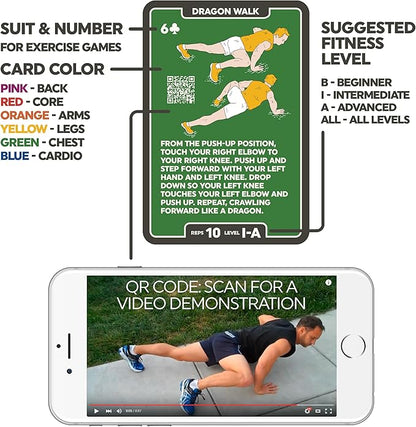 Stack 52 Bodyweight Exercise Cards: Workout Playing Card Game. Designed by a Military Fitness Expert. Video Instructions Included. No Equipment Needed. Burn Fat Build Muscle.