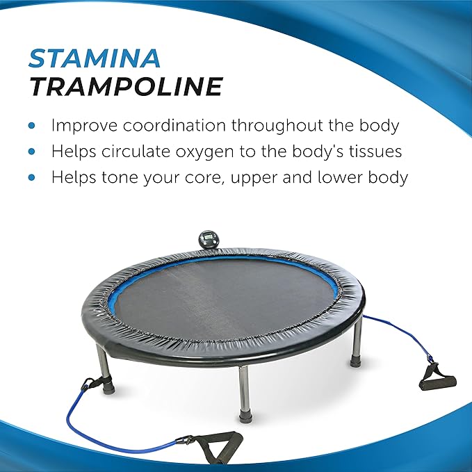 Stamina Folding Trampoline with Smart Workout App, Black - Portable Fitness Rebounder for Home Gym, Cardio & Strength Training, Jumping Exercise Equipment