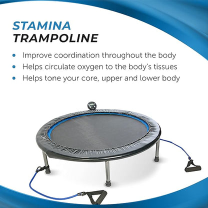 Stamina Folding Trampoline with Smart Workout App, Black - Portable Fitness Rebounder for Home Gym, Cardio & Strength Training, Jumping Exercise Equipment