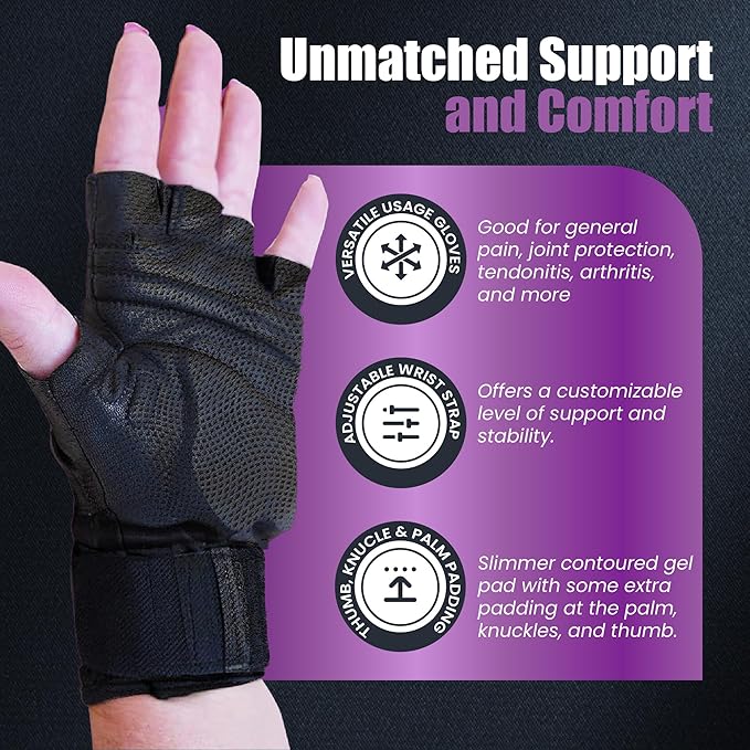 Fitness Fingerless Gloves for Men & Women | Medium Black Weight Lifting Glove with Ergonomic Gel Pad Wrist Support, Non-Slip Grip, Comfortable Workout Glove for Gym Exercise & Training