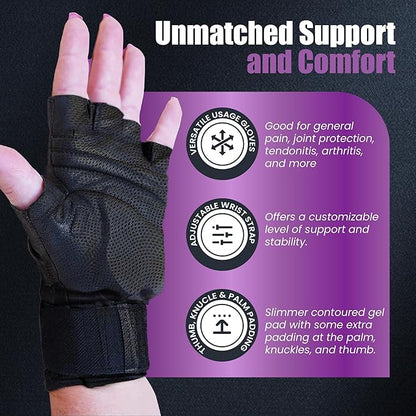 Fitness Fingerless Gloves for Men & Women | Medium Black Weight Lifting Glove with Ergonomic Gel Pad Wrist Support, Non-Slip Grip, Comfortable Workout Glove for Gym Exercise & Training
