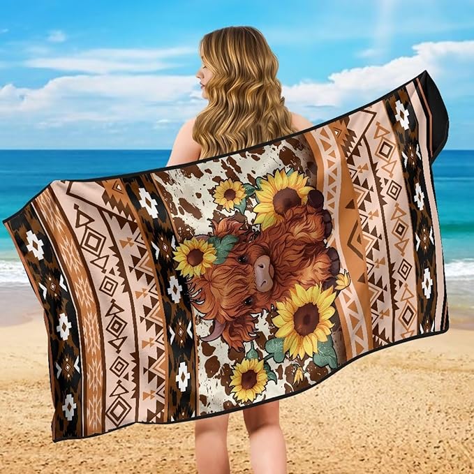 Bulopur Highland Cow Sweat Proof Towel for Car Seat Soft Comfortable Removable Car Seat Towel Front Seats Cover After Gym Beach Yoga Workout Aztec Automotive Accessories